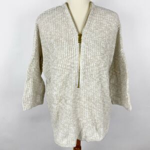 ABS Allen Schwartz Vanilla Marled Loose‎ Knit Tunic Sweater Gold Zipper Women M